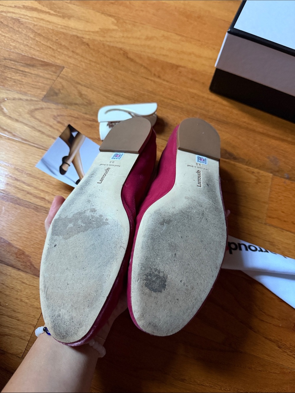 Larroude Rose Pink Suede Mary Jane Flats - Picture 4 of 5